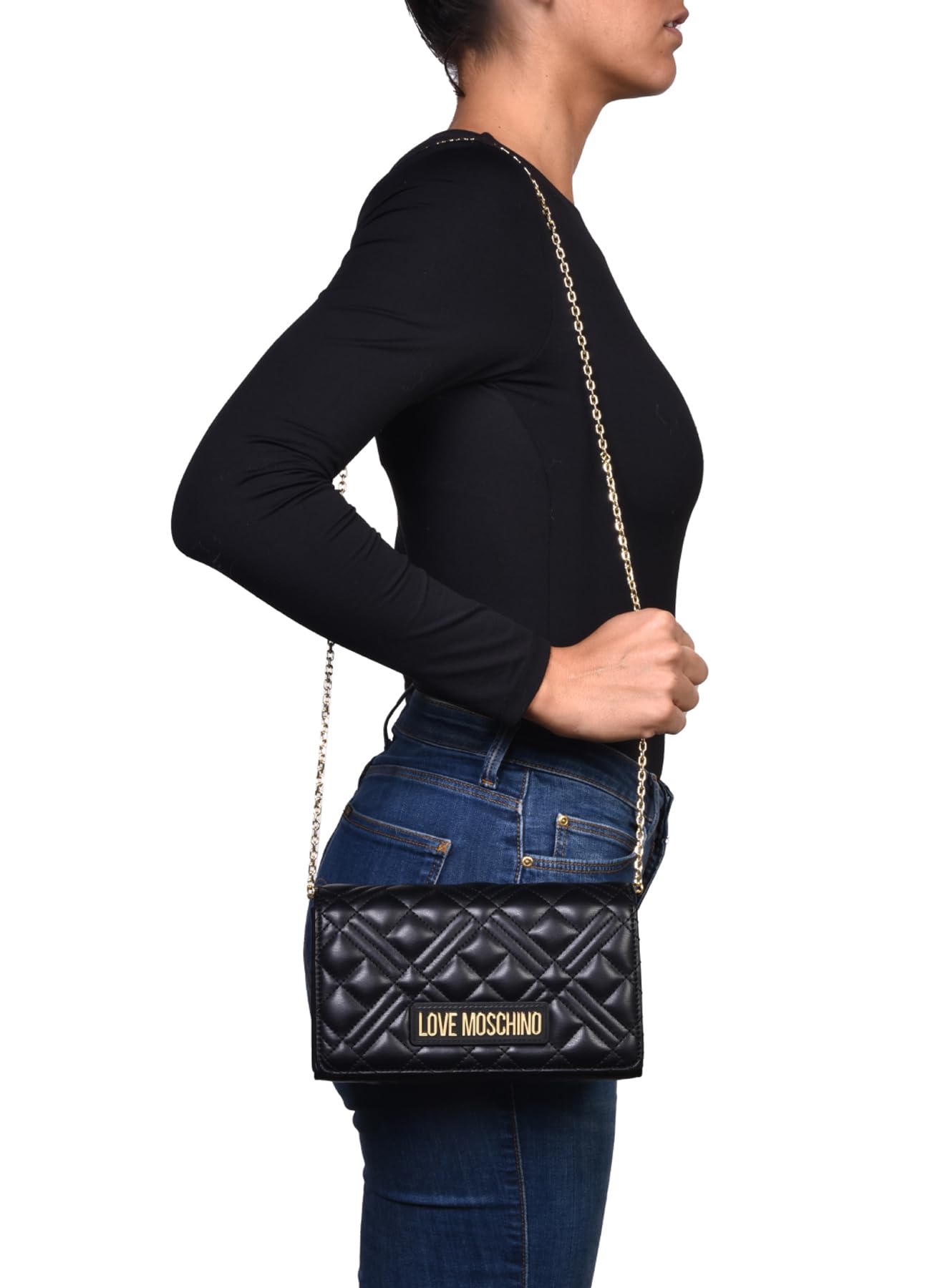 Love Moschino BORSA QUILTED PU NERO+GALV.ORO