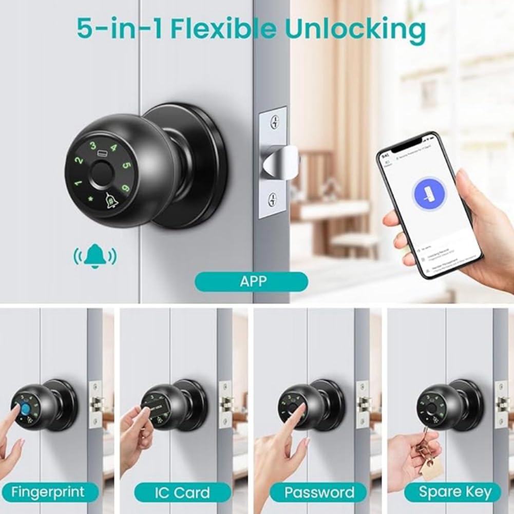 Serrure de Porte Intelligente à Empreinte Digitale Tuya Wifi, Serrure de Porte Numérique Sans Clé, Serrure de Chambre, Poignée de Porte Électronique