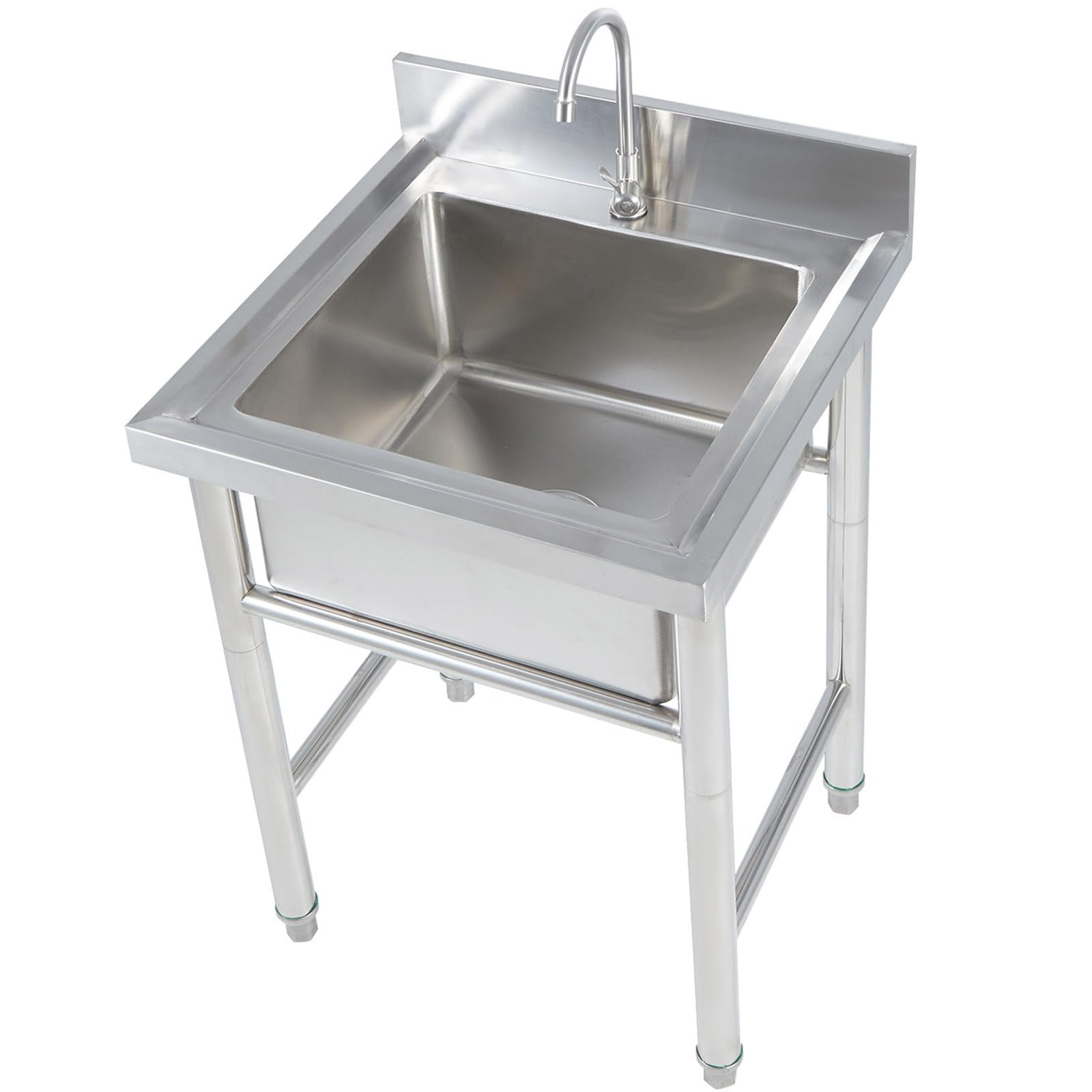 CSXSXAUO Kitchen Sink 304 Stainless Steel Single Bowl Sink, Free Standing Prep & Utility Washing Hand Basin for Restaurant, Laundry, Garden