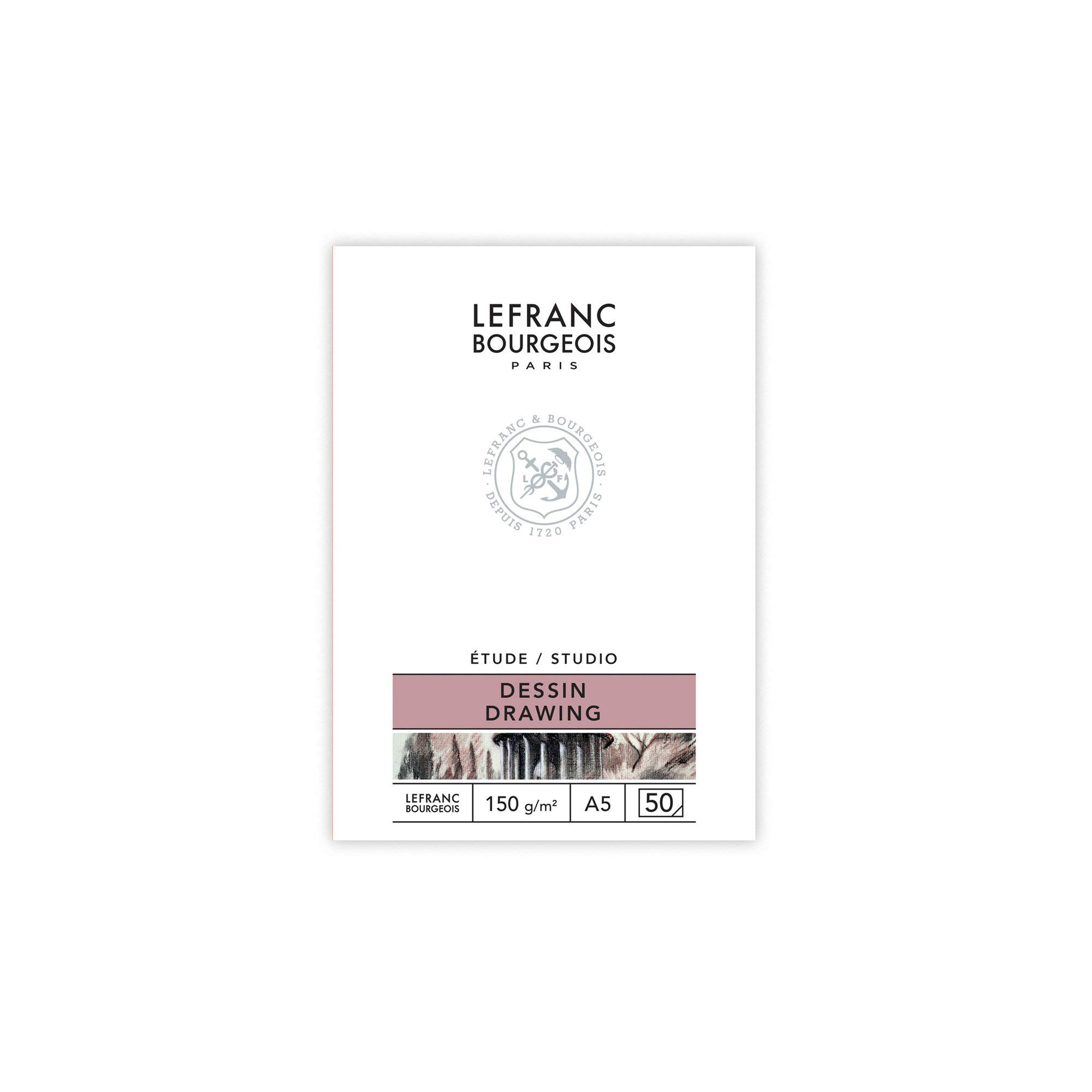 Lefranc Bourgeois Studio 301333 Drawing Pad 50 Sheets - A5 Bound 150 g/m² Fine Grain Surface for Drawing with Pencils, Chalk, Charcoal and Other Dry Techniques
