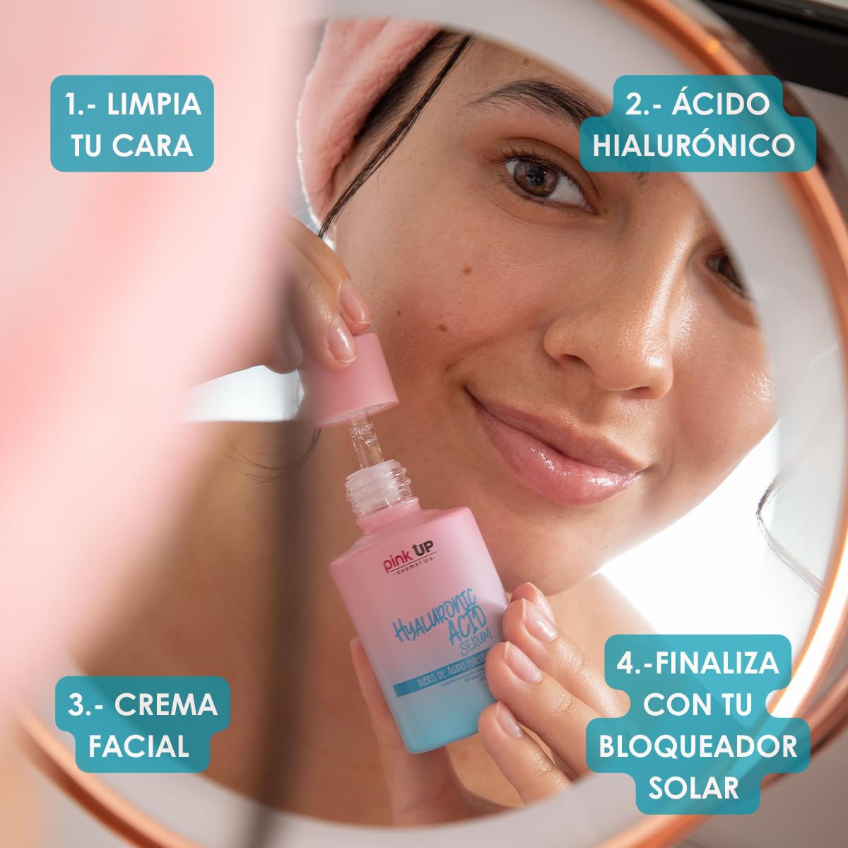 PINK UP Siero all'acido ialuronico, idratazione profonda della pelle del viso, riduce le linee di espressione, non appiccicoso, siero viso, 30 ml, modello PKSK07