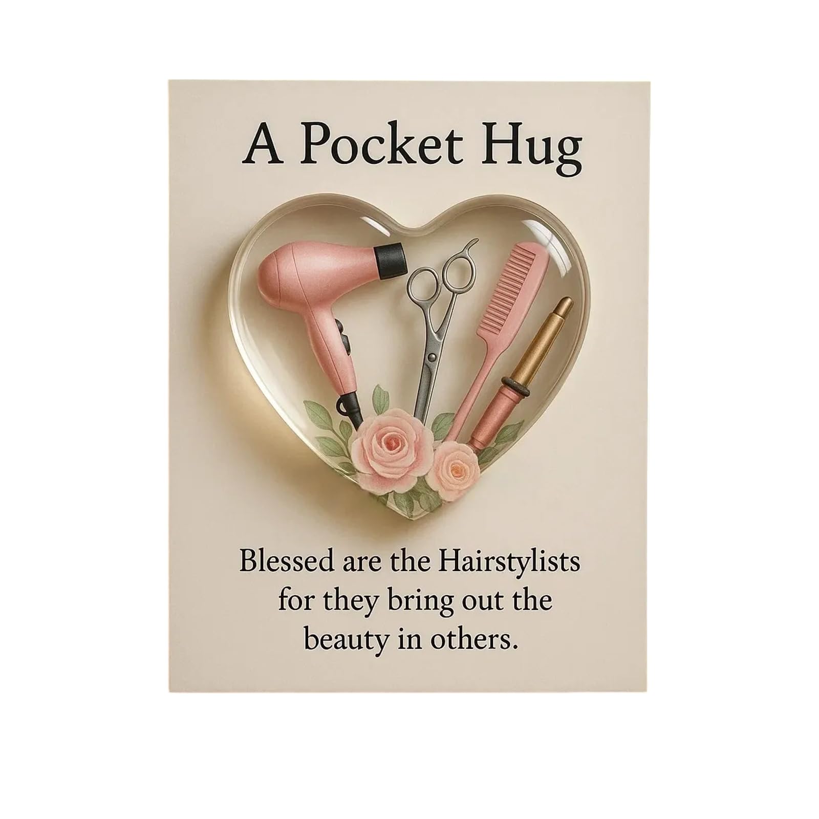Tastetreasure Heart Pocket Hug for Hairstylists, Acrylic Hairdresser Gift with Appreciation Card, Mini Stylist Essentials Token for Birthday Christmas, Unique Hair Stylist Gifts for Women