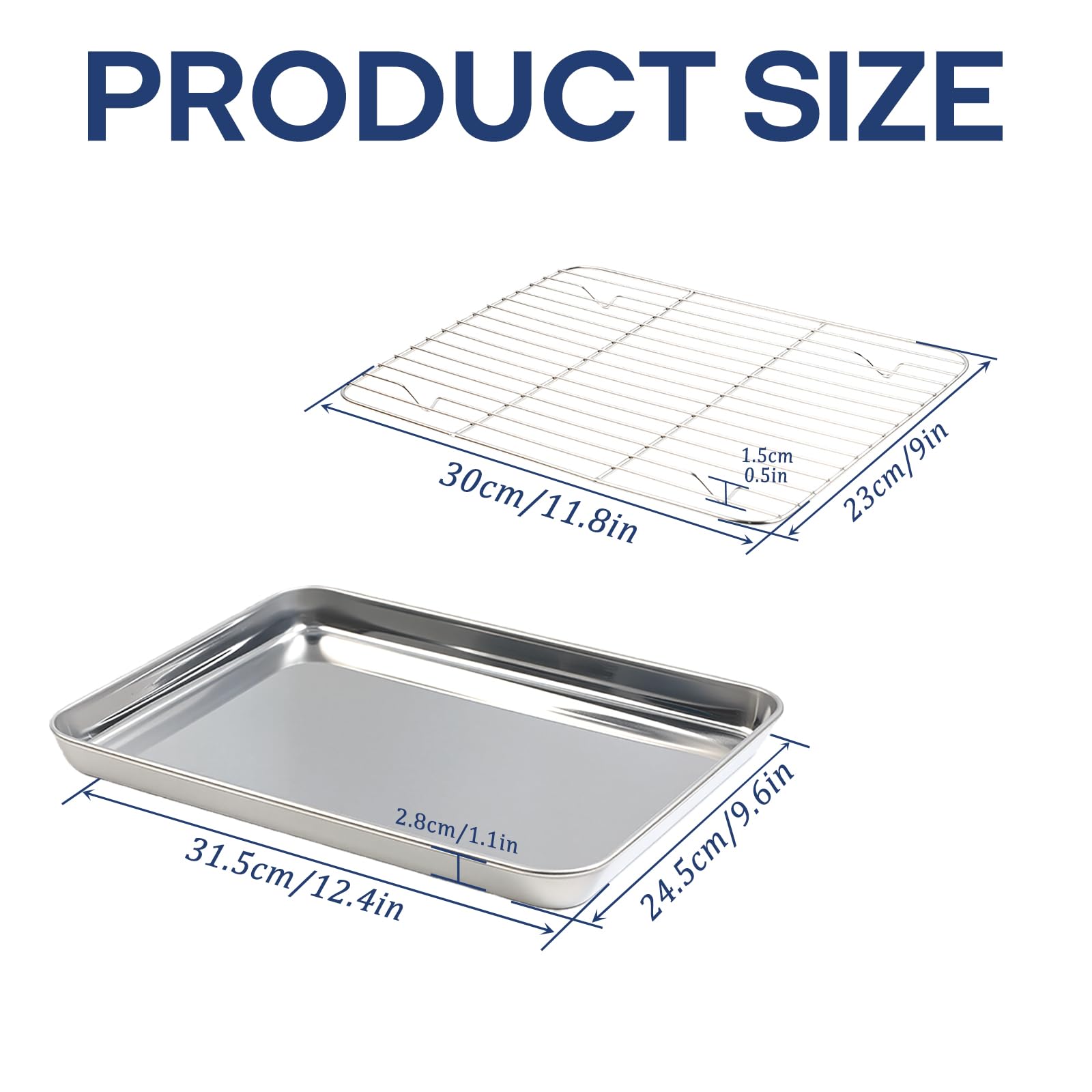 Teglia da forno in acciaio inox con set di griglie (3 fogli + 3 griglie), materiale sicuro per alimenti, per cuocere, grigliare, raffreddare, scolare, facile da pulire e lunga durata (31,5 x 24,5 x