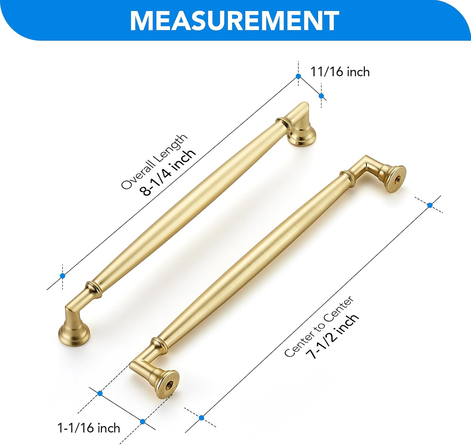 home edit 20 pack 7-1/2 inch brushed gold cabinet handles solid zinc alloy pulls for kitchen, dresser, closet & bathroom cabinets hardware 7-1/2 inches hole center brushed gold 20