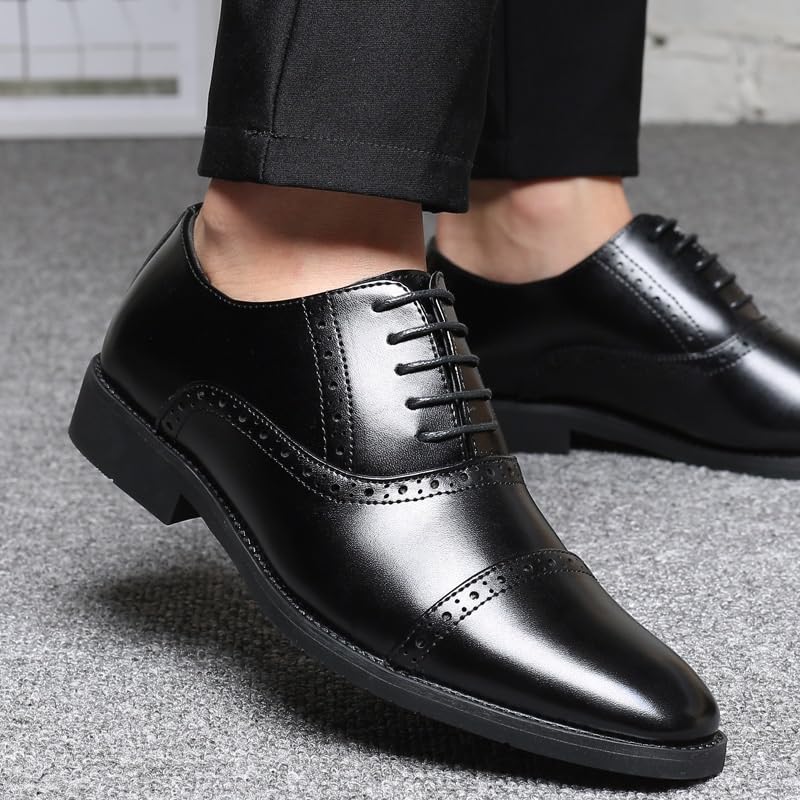 Men's Quarter Brogue Formal Oxford Shoes Waterproof Leather Evening Pointed Toe Classic Lace Up Prom Wedding Rubber Sole Slip Casual Shoe3