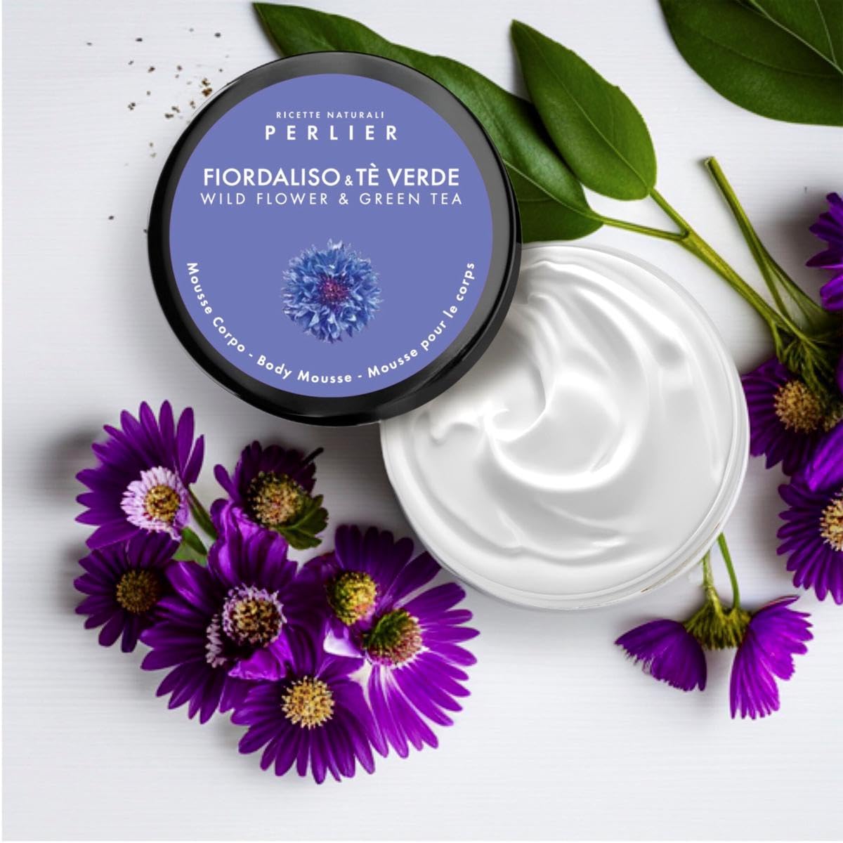 Perlier Wild Flower and Green Tea Body Mousse, Hydrating Formula with Coconut Oil, 6.7 oz