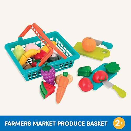 Miniatura 6 de Battat Farmers Market Pretend - Juego de juguetes de frutas y vegetales para comer y cortar 37 piezas