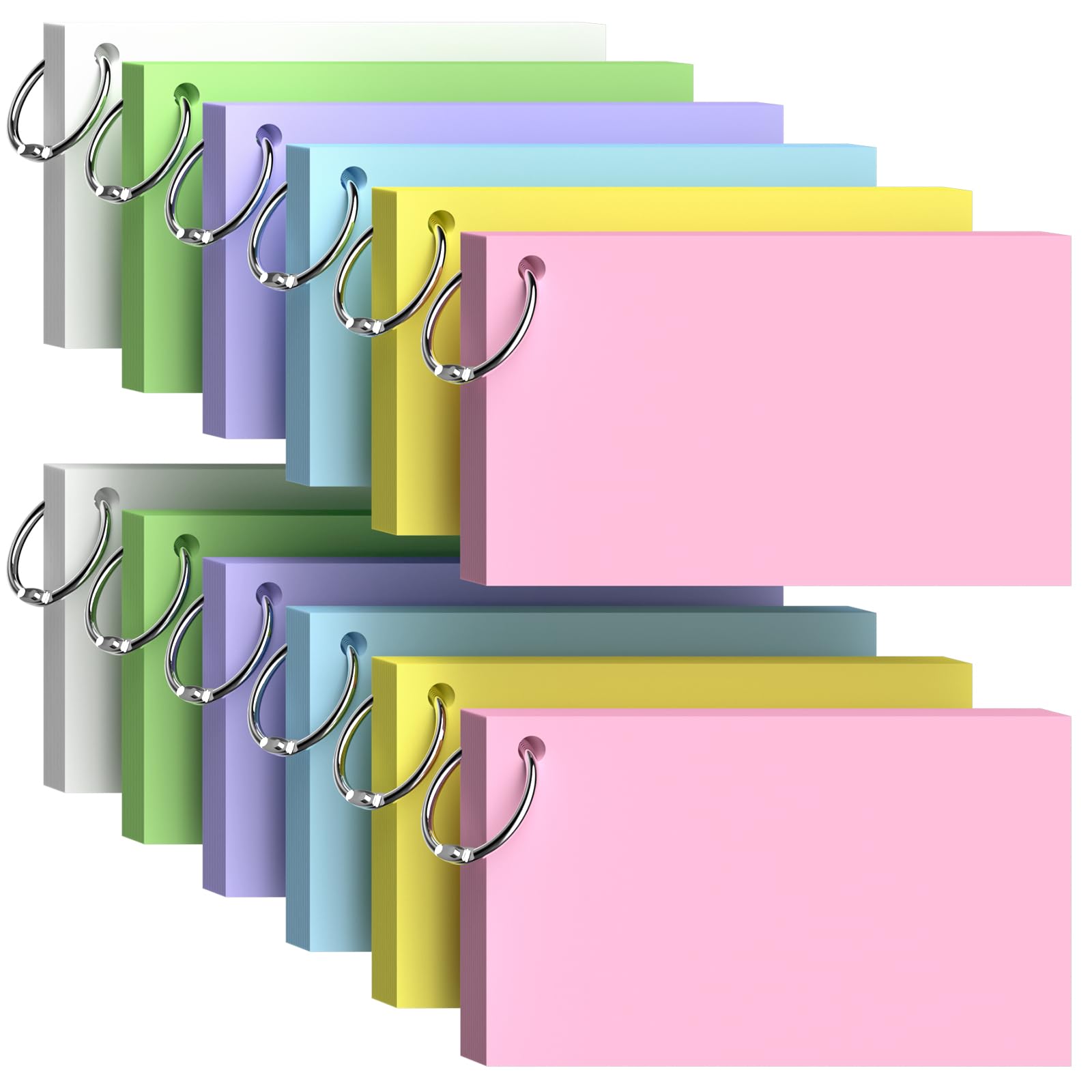 600PCS Flashcards for Revision Index Cards with Ring 3x5 in/ 127x76mm Revision Flash Cards Coloured Blank, Note Cards with Ring Cue Cards for Revision Studying Office Back to School Home Supplies