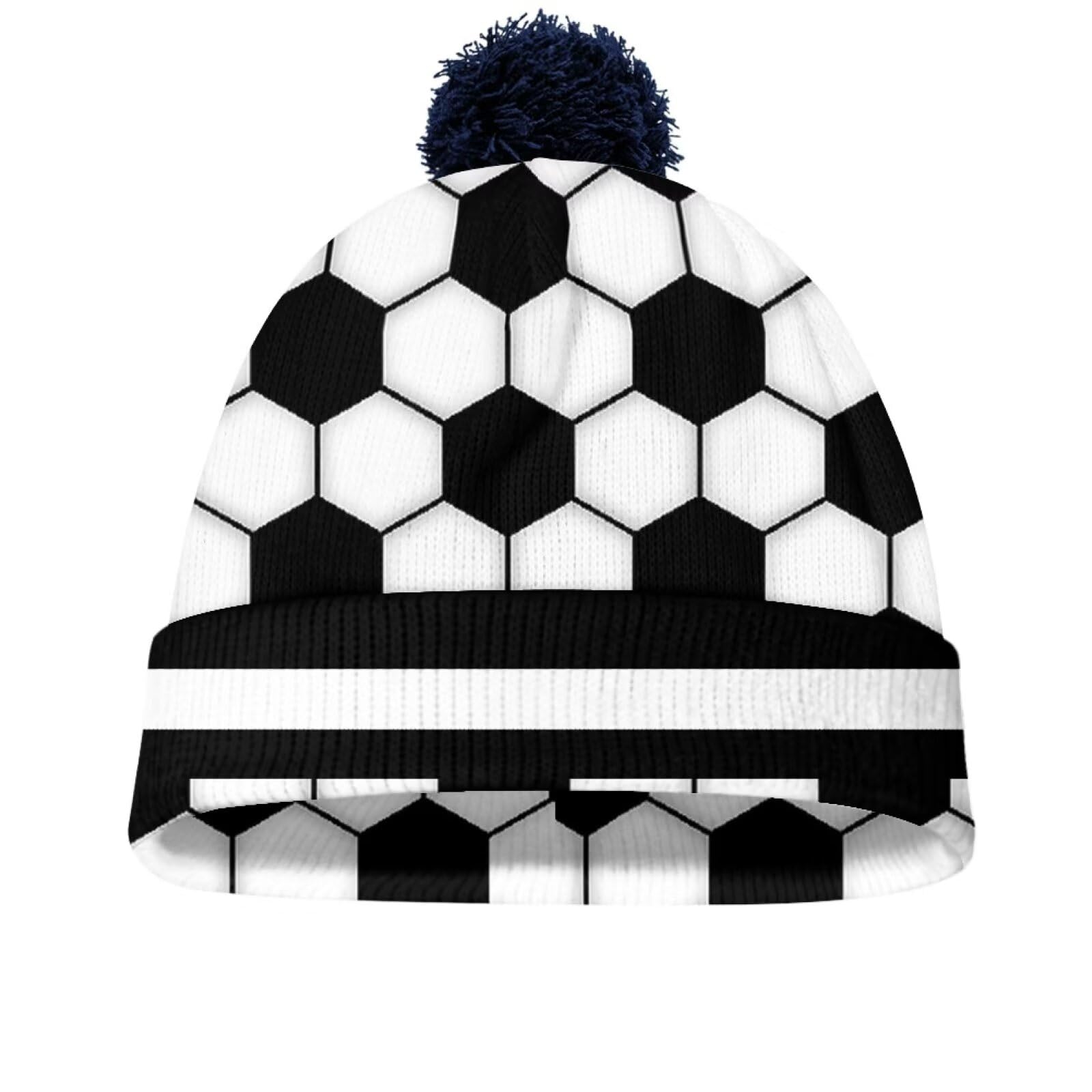 Clruersn Baby Fall Hats Beanies for Kids Soccer Pattern Soft Knit Toddler Boys Girls Winter Outdoor Ski Pompom Caps