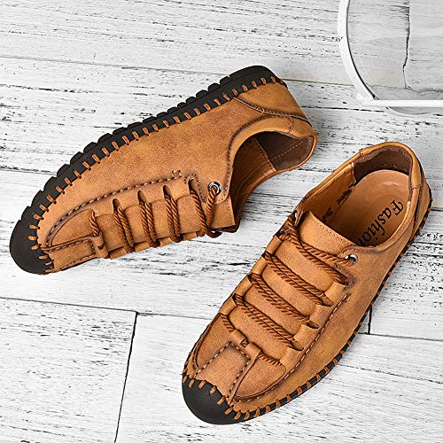 Qiucdzi Men's Casual Penny Loafers Breathable Lace-up Driving Boat Shoes Handmade Flats Dress Shoes