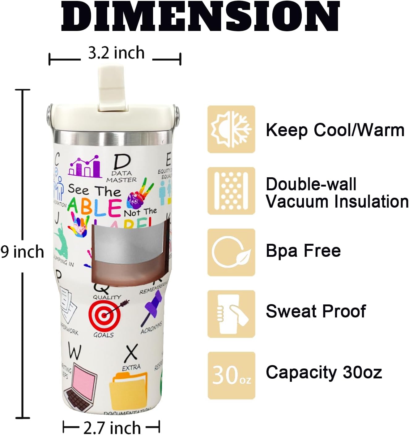 SPED Teacher Gifts 30 Oz Teachers Insulated Tumbler Cup Special Education Teacher Appreciation Gifts For Women Men Travel Mug With Straw And Handle - Image 4