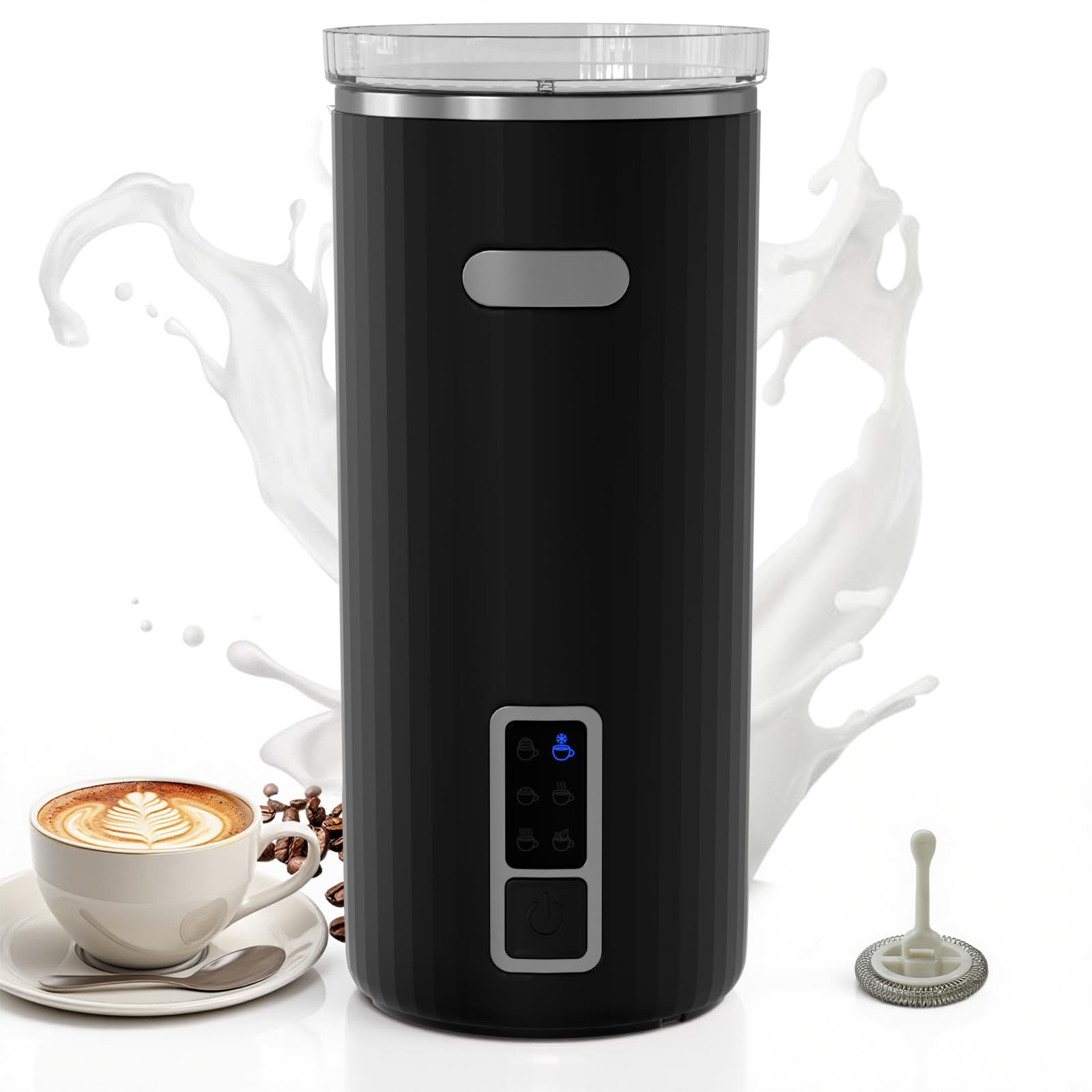 Elektryczny spieniacz do mleka, 6 w 1, automatyczny spieniacz do mleka i podgrzewacz do mleka do latte, cappuccino, macchiato, idealny do użytku domowego i biurowego, łatwy do czyszczenia, czarny