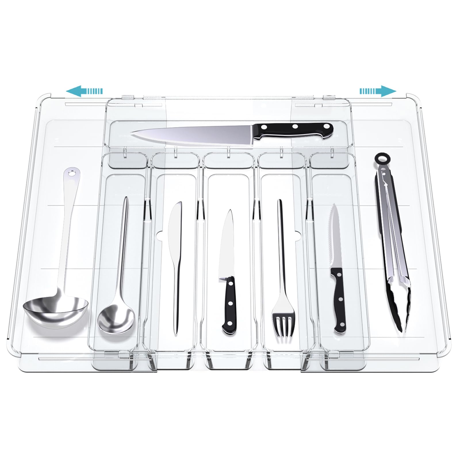 Trusttread Expandable Cutlery Drawer Organiser - Clear Acrylic Adjustable Tray For Spoons, Forks & Knives, Kitchen Utensil Storage Divider For Neat & Tidy Drawers (Large Size)