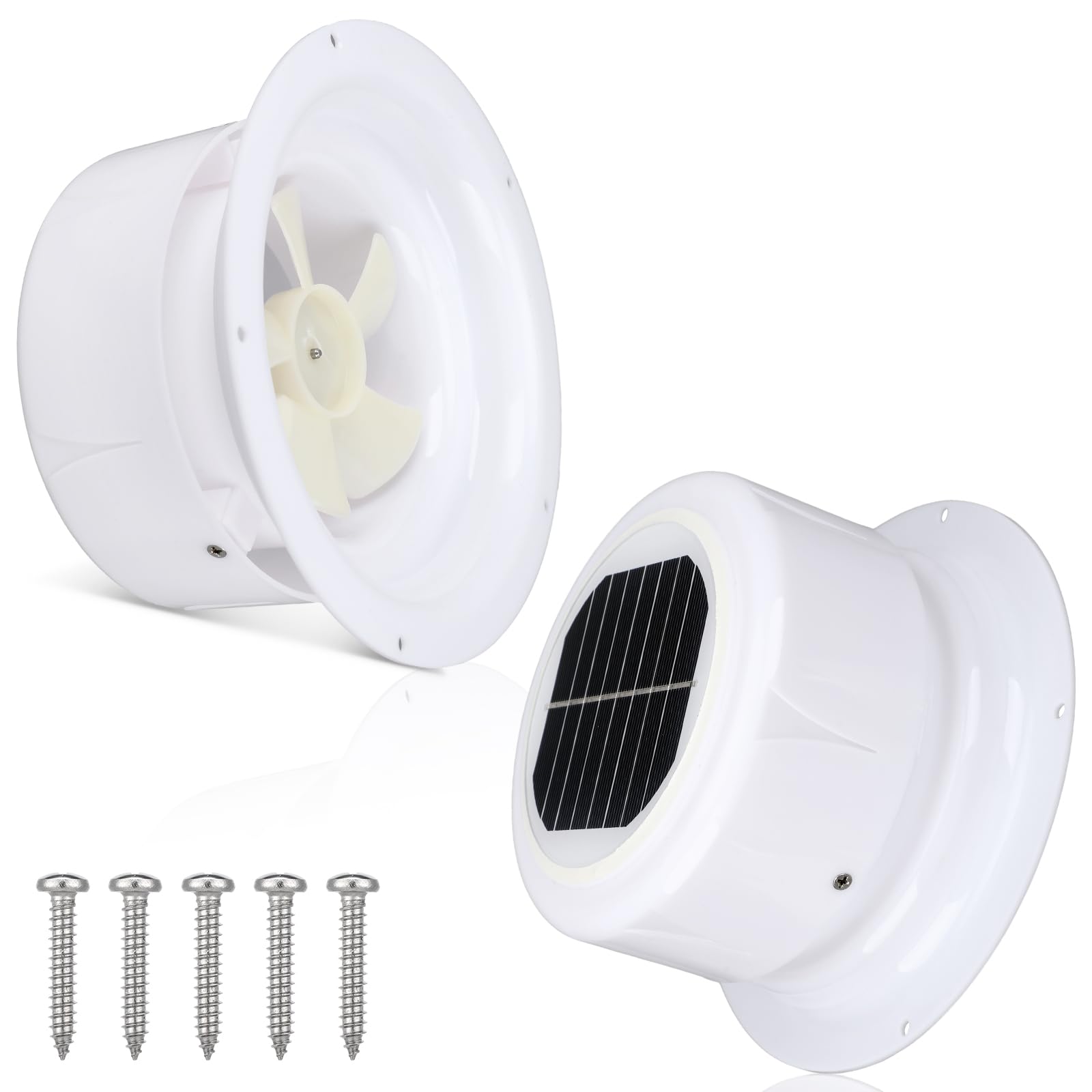 VIHOSE Wentylator solarny do kampera, biały, ABS, zasilany energią słoneczną, wentylator wyciągowy do kampera, kampera, szopy, przyczepy, kurnika, domku dla psów, ze śrubami montażowymi, łatwy montaż