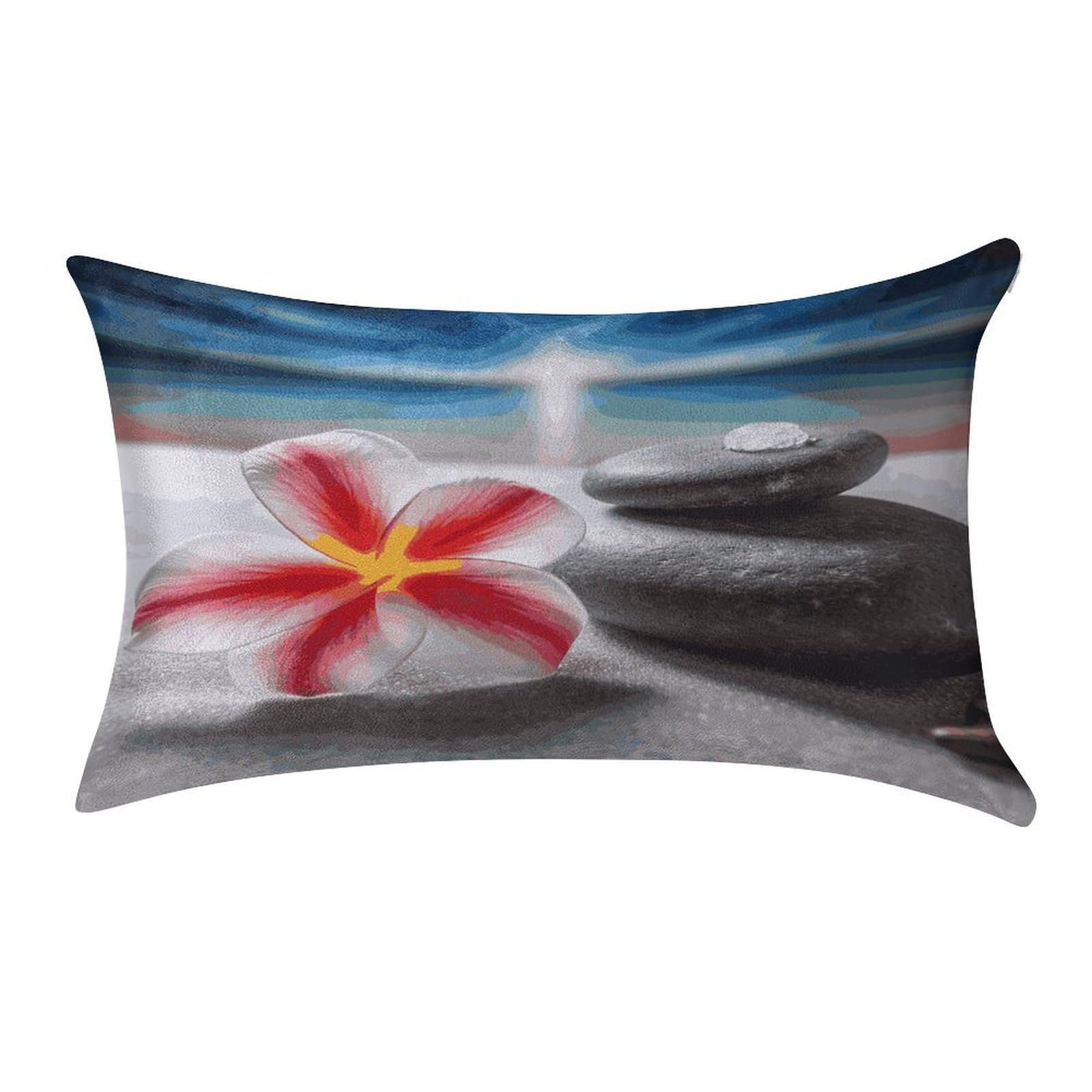 MUSM Tropical Flower and Zen Stone Pillow Case 12"X20" Luxury Velvet Throw Pillow Cover Fade Resistant Cozy Soft Pillowcases Pillow Protector Pillow Shams Lumbar Pillow Shells for Home&Gifts