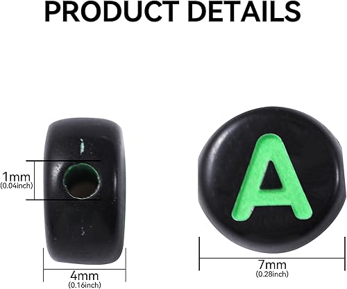 Miniatura 2 de 1000 cuentas redondas de acrílico mixtas negras del alfabeto de 0.157 x 0.276 pulgadas (0.157 x 0.276 in), cuentas coloridas de la A a la Z para