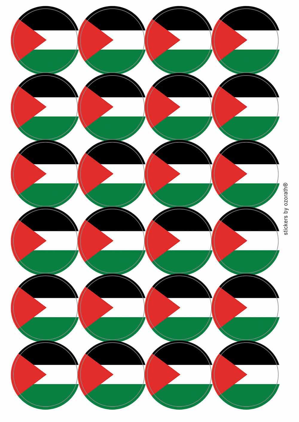 Palestine Palestinian National Flag Circular Matt Paper Stickers A4 Sheet of 24 (Each Sticker is 45mm Diameter)