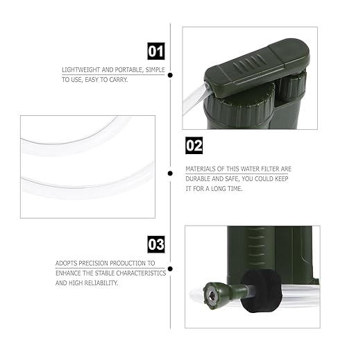 Miniatura 6 de BESPORTBLE Filtro de agua portátil para acampar y senderismo, ligero, purificador de agua verde militar, elimina sedimentos e impurezas, equipo de