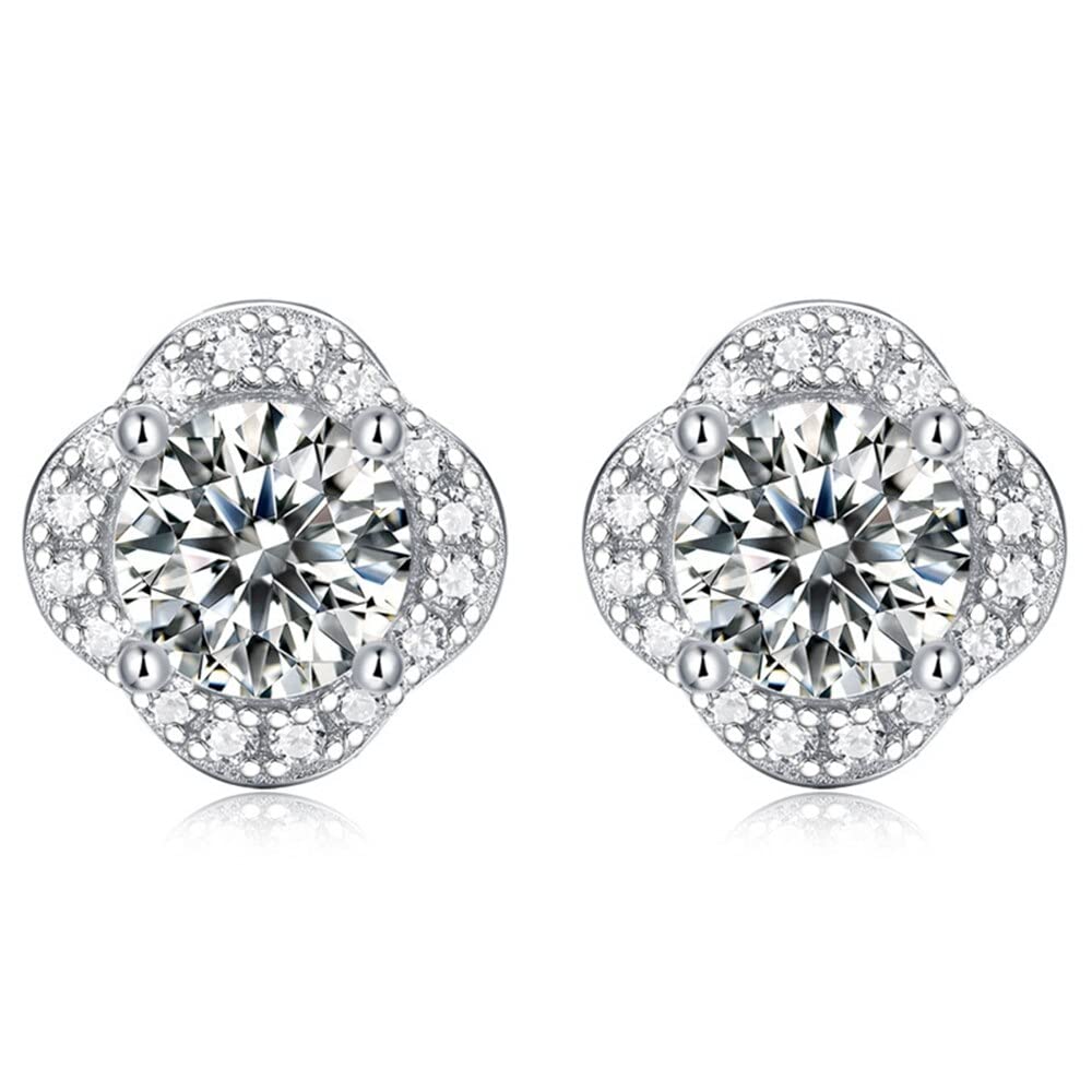 WZGWDC Kleine Ohrstecker aus 925er-Sterlingsilber, rosa, für Damen und Herren, Zirkonia, Zirkon, Blauer Diamant