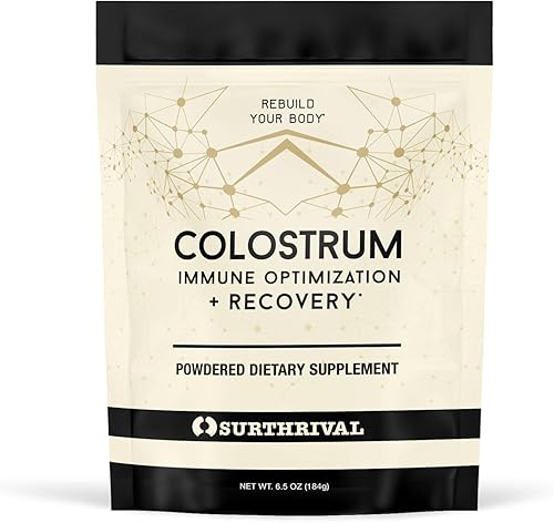 Surthrival: Polvo de calostro (6.5 onzas), optimización y recuperación inmunológica, suplemento dietético en polvo, salud intestinal, apoyo