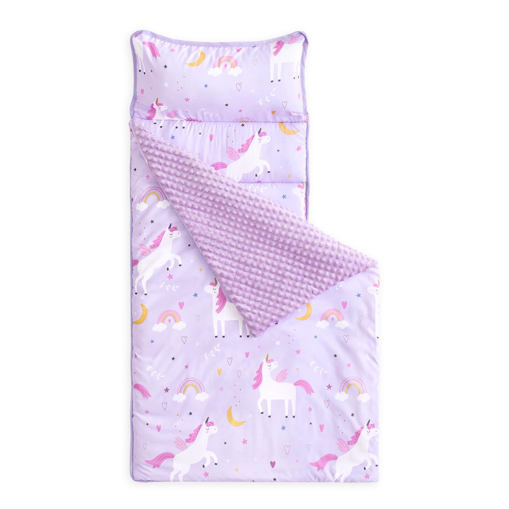 Wake In Cloud - Toddler Nap Mat with Pillow and Minky Fleece Blanket, for Kids Girls in Daycare Preschool Kindergarten, Roll Up Sleeping Bag, Colorful