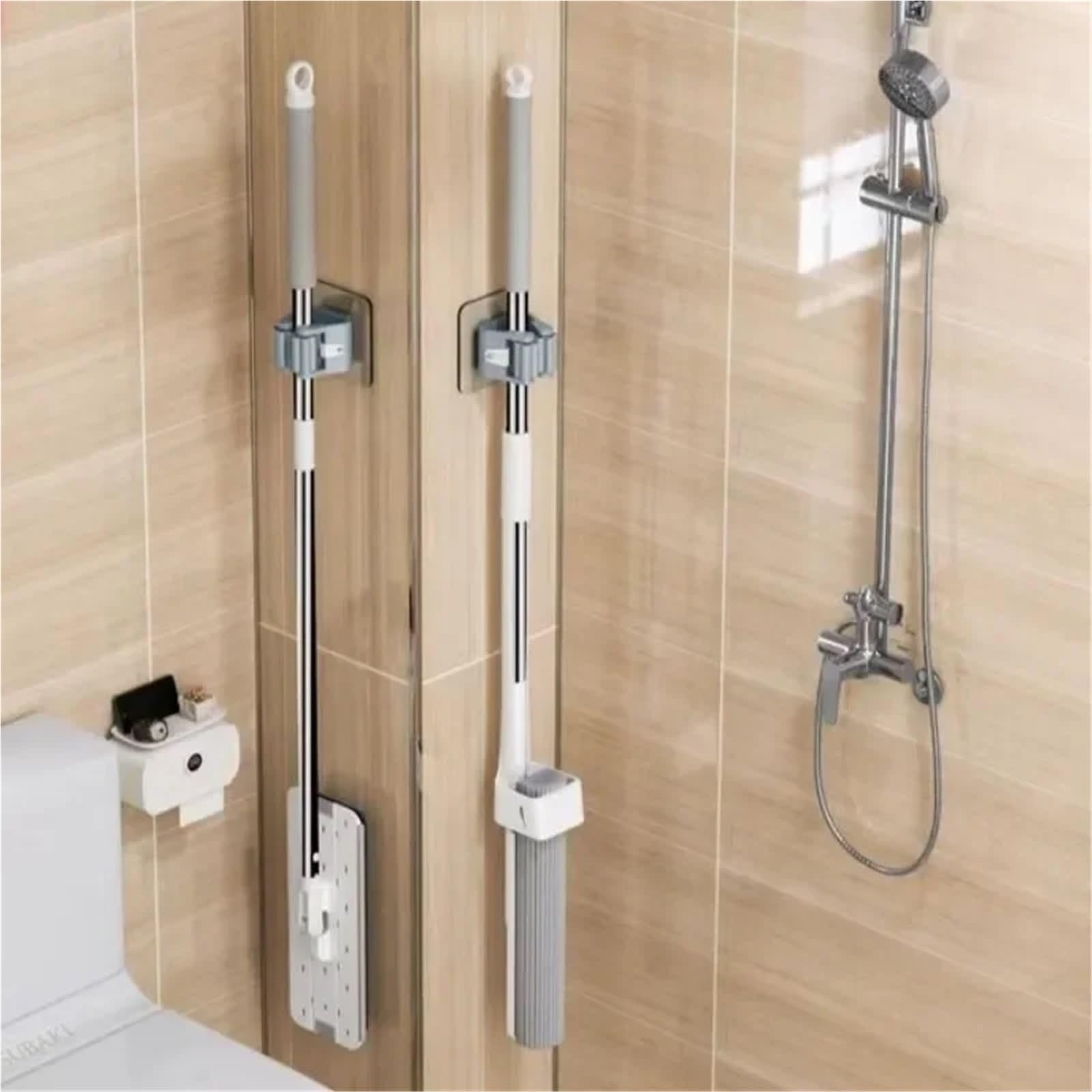 Soporte de pared para escobas, soporte autoadhesivo para fregona, soporte para escoba, soporte para fregona, soporte para fregona, organizador de almacenamiento para baño (50 unidades