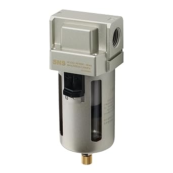 SNS 1/2" NPT Compressed Air Line Filter, 5 Micron Brass Element, Bracket, Poly Bowl,Semi-automatic type 150 psi AF4000-N04