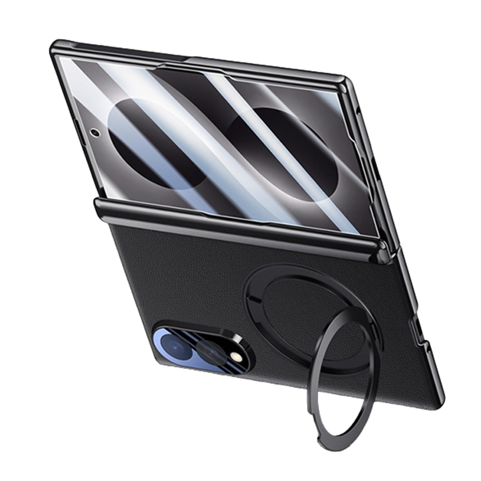 FDUJINH Leather Cover for Samsung Galaxy Z Fold 8, Built-In Screen Lens Protector Case Magnetic Ring Kickstand Electroplated Shockproof Shell
