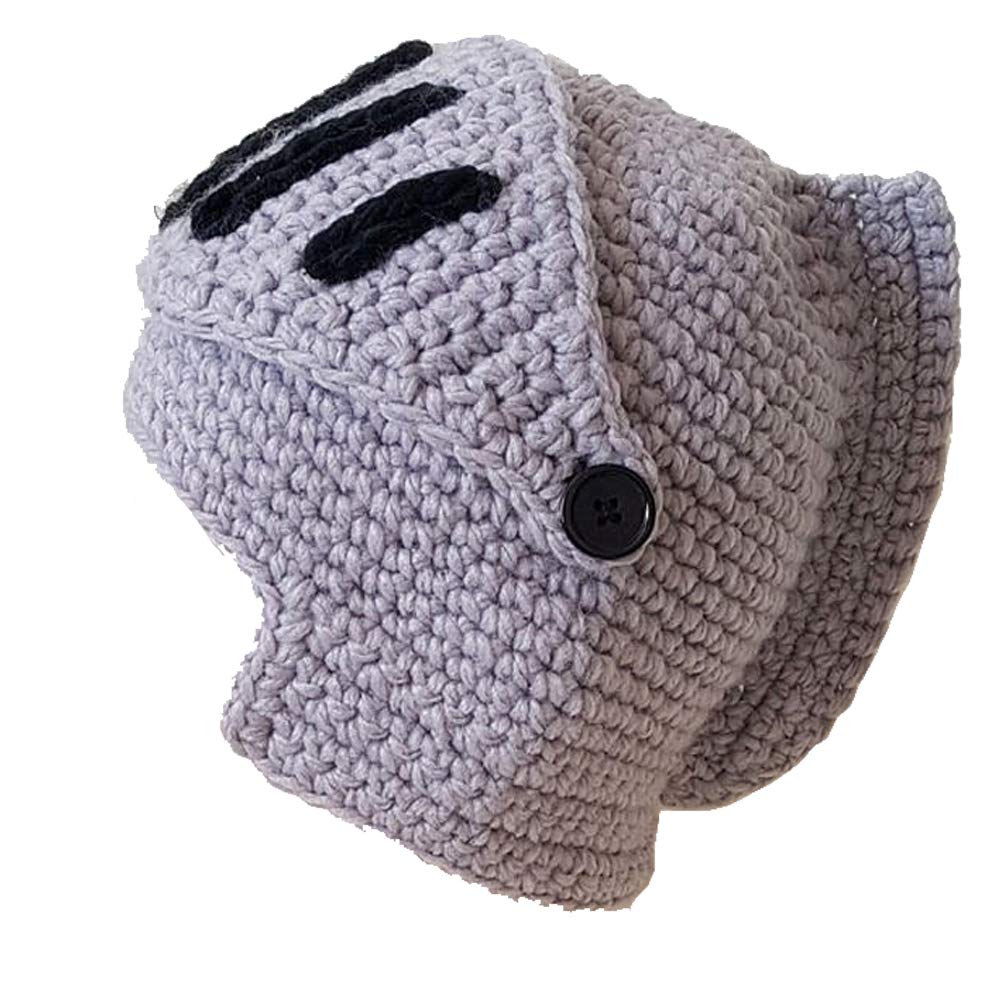 Metyou Beard Hat Roman Knight Helmet Visor Cosplay Knit Beanie Hat Cap Wind Mask Gray