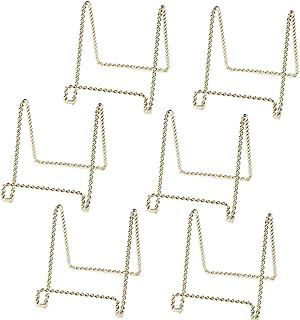 HOHIYA 3 Inch Plate Stands for Display Holder Easel 6pcs Twist Wire Iron for Picture Frame Decorative Plate Cookbooks Book Photos Gold