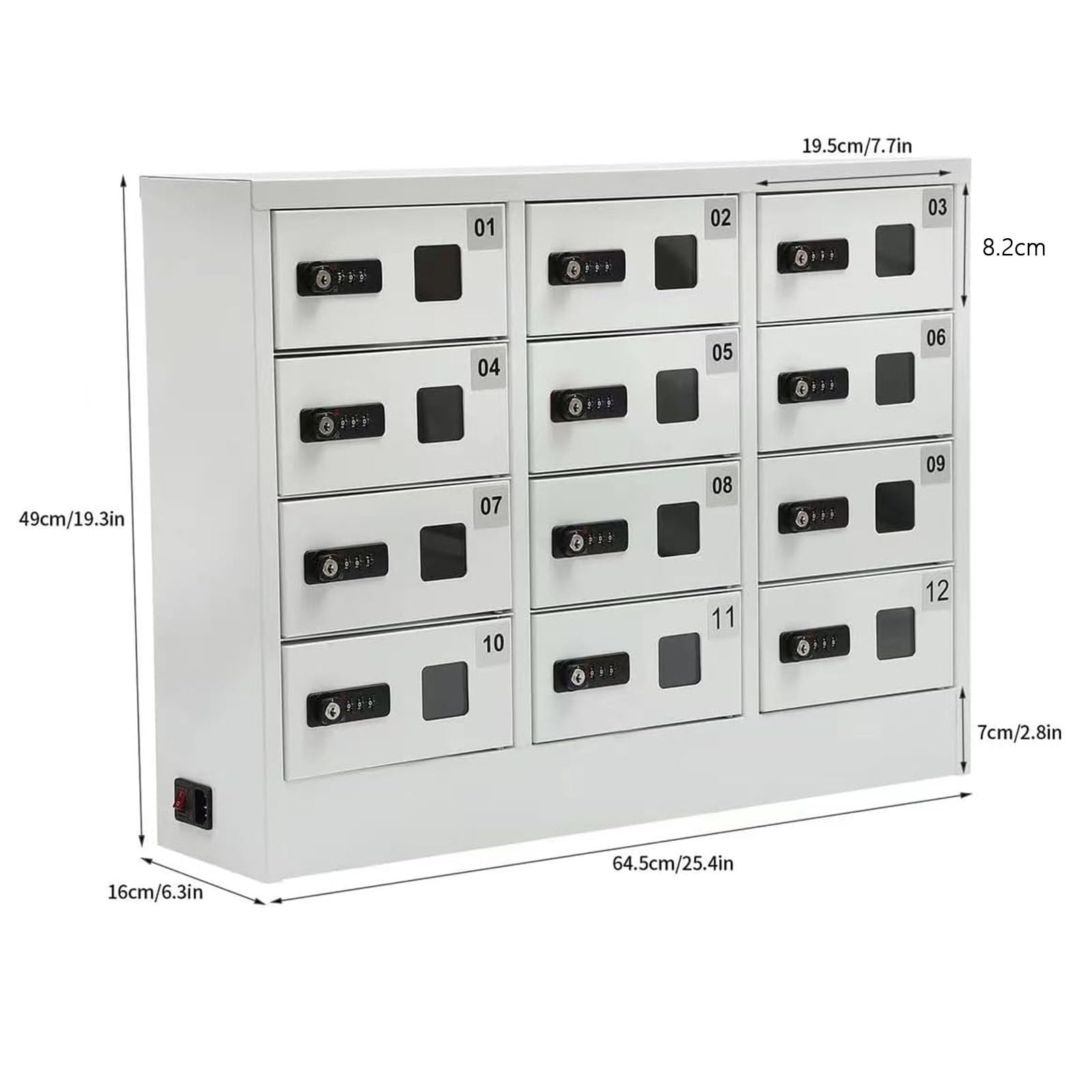 Casier en Acier pour téléphone Portable 12 emplacements sécurisé et Pratique avec Mini-Chargeur, Station de Charge, Armoire et Serrure à Combinaison, Blanc pour étudiants et employés