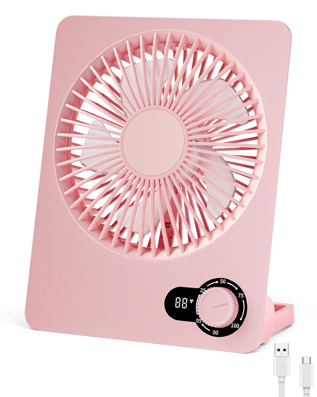 Foumteex Klein Tischventilator,Leise Ventilator Akku 180°Einstellbar Tragbarer LED Anzeige Fan Für Büro Bibliothek Reise USB-Aufladung violett Lüfter