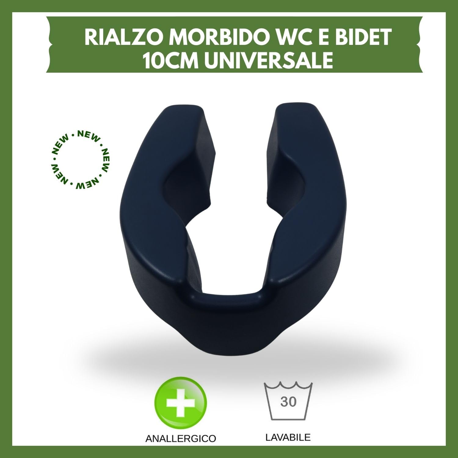 TERMIGEA Rialzo Wc e Bidet adatto SOLO per sanitari forma OVALE 10 cm Idrorepellente e Lavabile in EVA Rialzo Wc Per Anziane e Disabili resistente a macchie e odori. Solo da appoggio senza fissaggio
