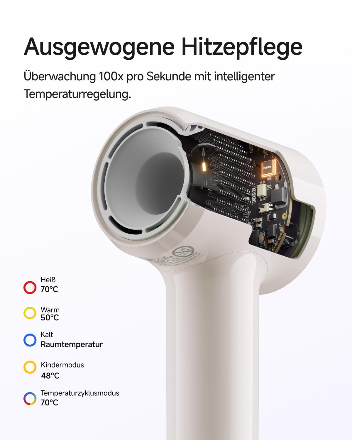 Laifen Air Haartrockner, ultra-leichter Föhn 280 g mit 200 Millionen Negativ-Ionen, schnelles Trocknen in 3 Min., 60 dB flüsterleise mit Kindermodus & Glättungsdüse, ideal für Reisen (Milchtee-Beige)