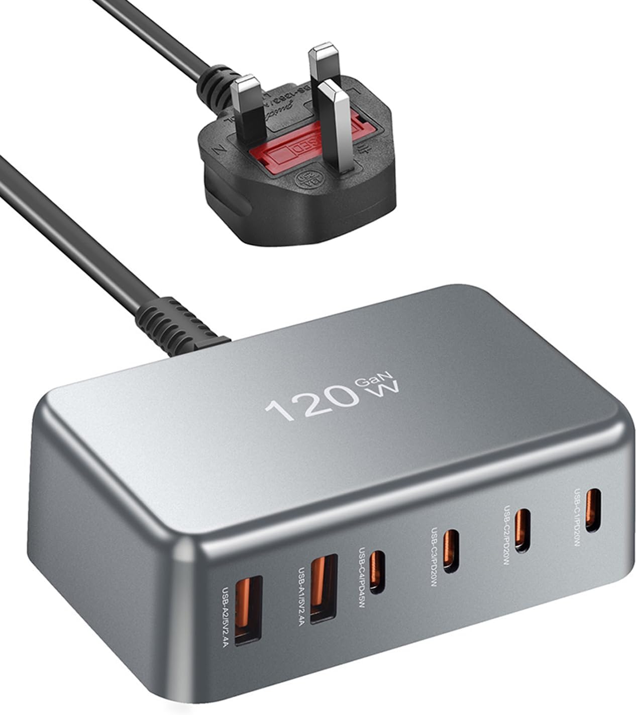 infino® 120W USB C Fast Charger Station – 6-Port GaN Wall Charger Power Adapter (4x USB-C 45W/20W, 2x USB-A 5V2.4A) for iPhone 16/15/14/13, Galaxy S25/S24 Ultra, iPad, Steam Deck, Office & Travel infino® 120W USB C Fast Charger Station – 6-Port GaN Wall Charger Power Adapter (4x USB-C 45W/20W, 2x USB-A 5V2.4A) for iPhone 16/15/14/13, Galaxy S25/S24 Ultra, iPad, Steam Deck, Office & Travel