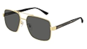 GG0529S-001-60 Rectangular Sunglasses, Gold-Black, 60