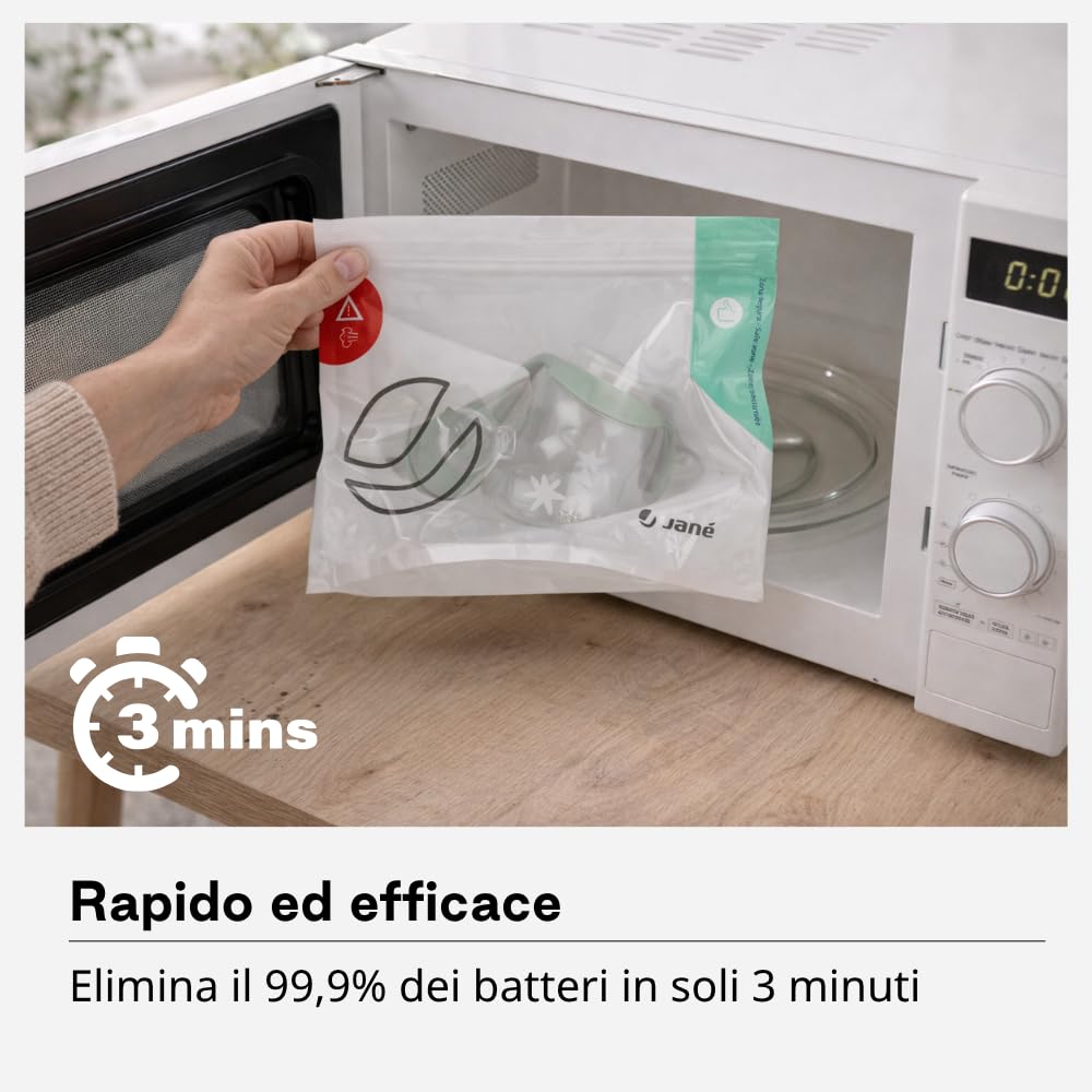 Jané Sacchetti per sterilizzazione a microonde, riutilizzabili, 5 pezzi, sterilizzazione a vapore in 3 minuti