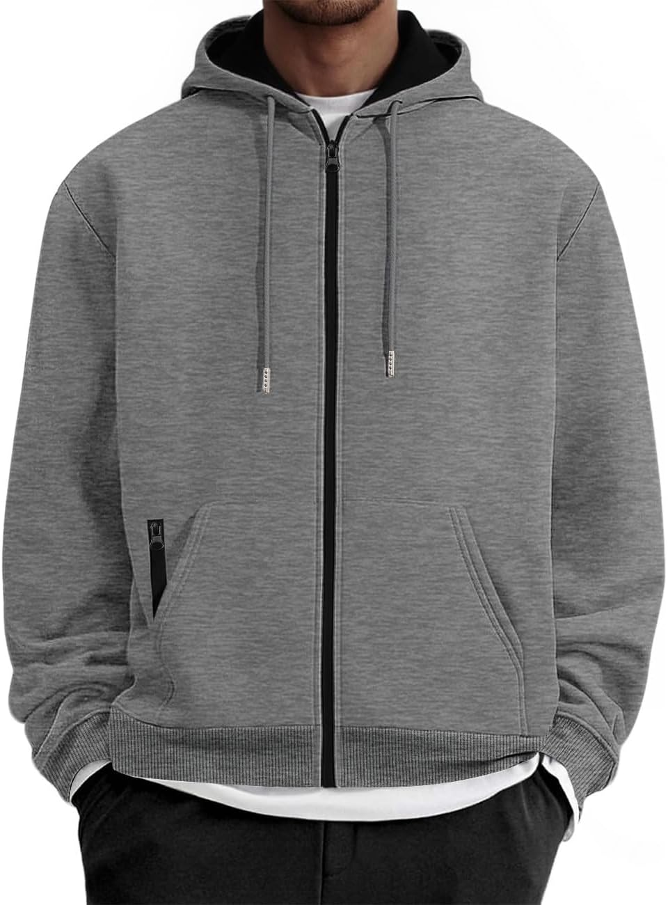 QOSOQ Mens Zip Up Hooded Sweatshirt Casual Long Sleeve Hoodies Fashion Drawstring Sweatshirts with Kanga Pockets