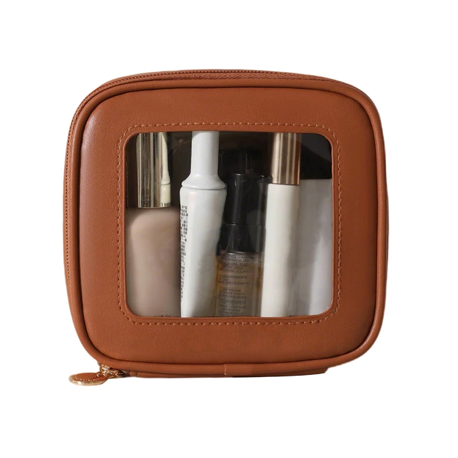 Organizer per Cosmetici da Palestra, Doccia e Bagno, Beauty Case da Viaggio Donna, Facile Pulire, Trasparente e Visibile per un Facile Accesso, Leggera, Lussuosa Portatile(Brown)