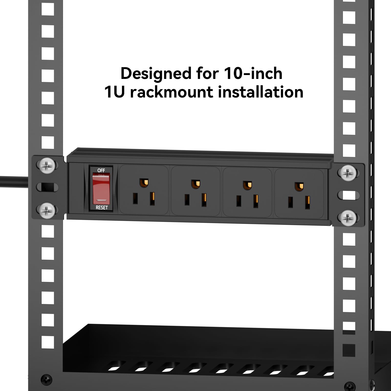 Unidad de distribución de energía para rack de 10 pulgadas, 1U (4 tomacorrientes) de 10 pulgadas, mini rack de 10 pulgadas, con protección (cable de 125 V/15 A, 6 pies), tira de alimentación para
