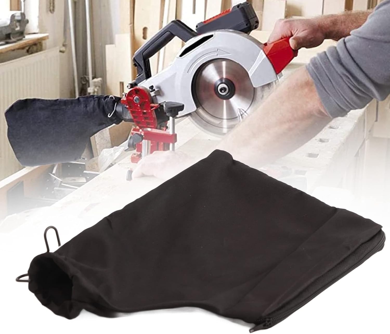 Dust Collection Bag for Miter Saw, Nylon Material with Steel Bracket, Zipper Design, Compatible with 255 Model