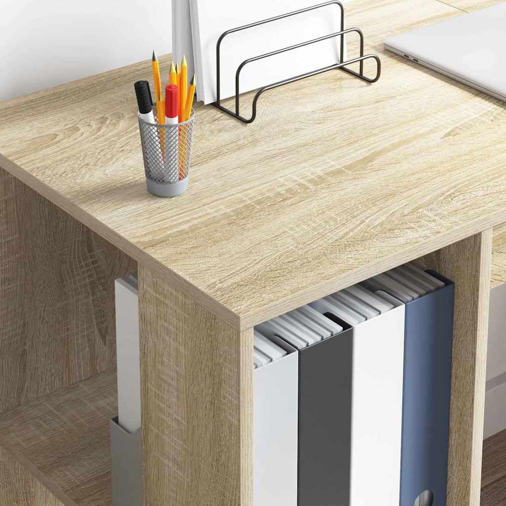Scrivania con vano portaoggetti in rovere Sonoma, 130 x 50,5 x 75 cm, moderna scrivania per computer per ufficio domestico, versatile tavolo da lavoro con ripiano, materiale in legno