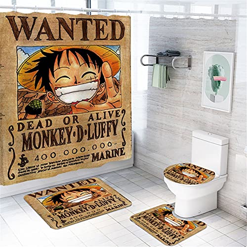 Rideau de Douche de One Piece Anime, pour Enfants Dessin animé Luffy, Anti-moisissure et Antibactérien Polyester Rideau de Salle de Bain avec 12 Anneaux Crochets(71 x 71in) (Color:B) Cover