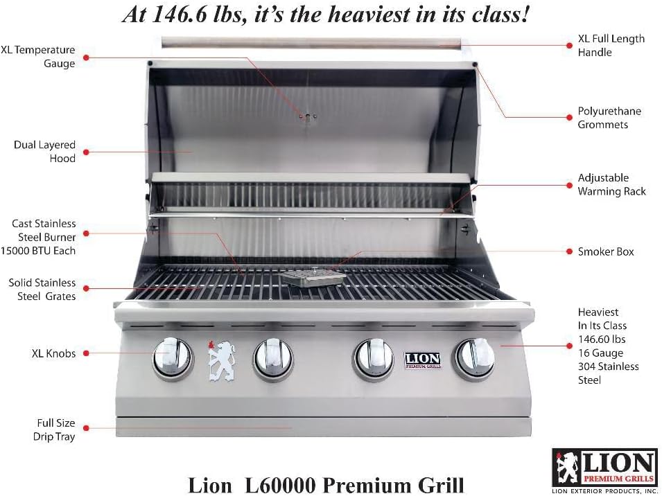 Lion 32″ 4-Burner Gas Grill – L60000 Liquid Propane