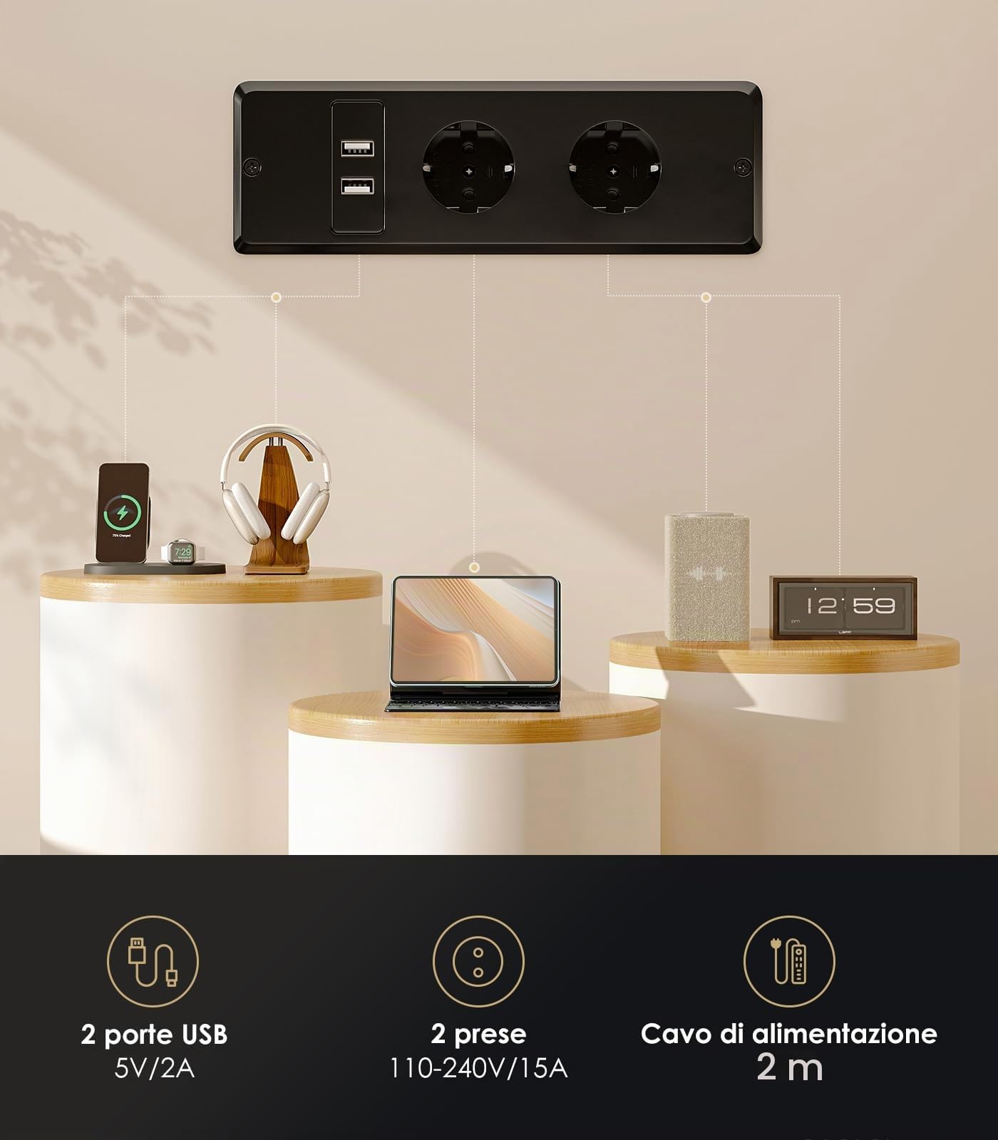 OffiGo Scrivania Angolo Regolabile in Altezza con Cassetti, 140cm, Marrone | Scrivania Angolare Regolabile con Presa per di ricarica USB, Standing Desk a L per Ufficio e Studio, porta Canalina Nascosta