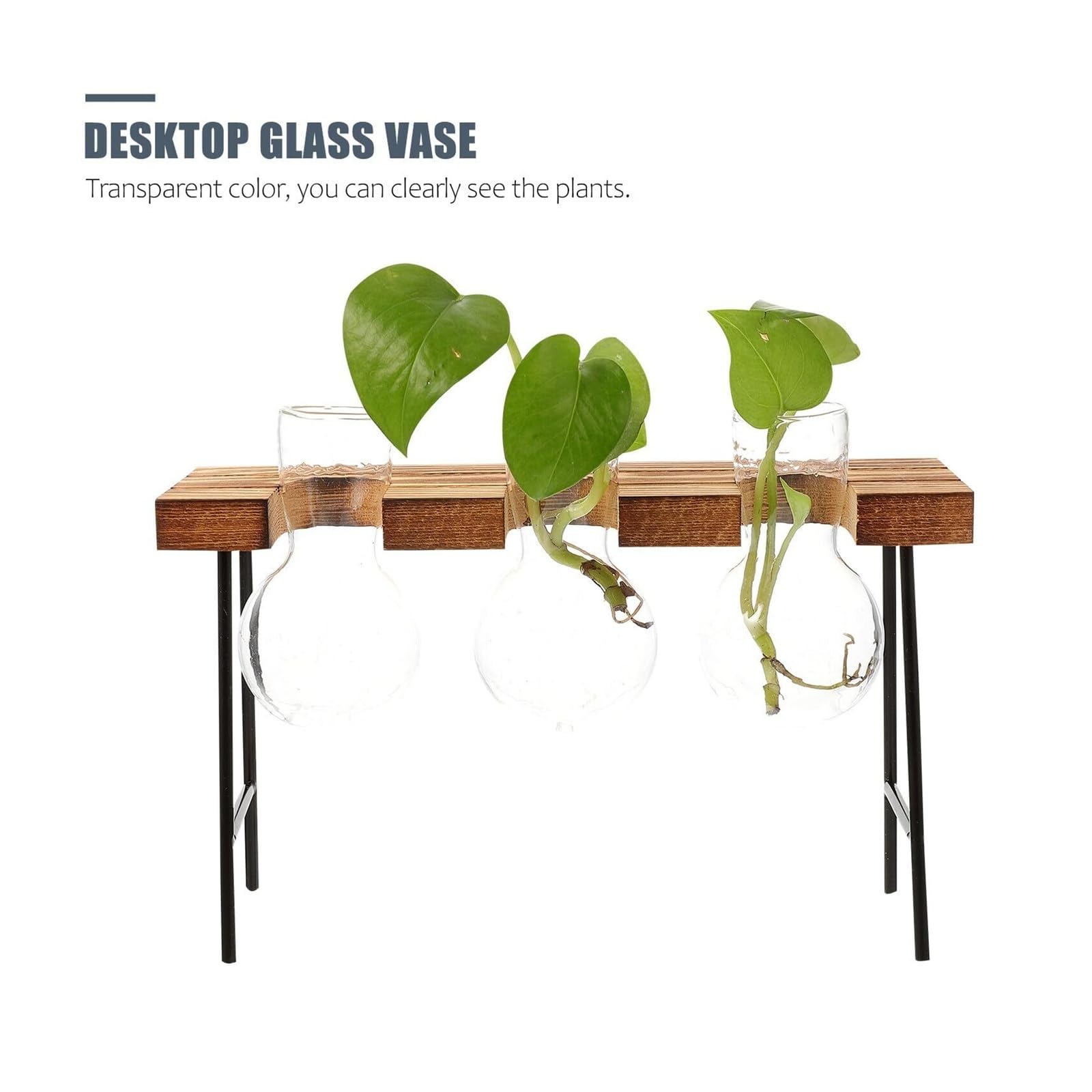 Vases à Fleurs Vase hydroponique en Verre avec Cadre Bois, Ensemble de Trois tabourets Ronds, Station Propagation Plantes décoratives Décoration intérieure