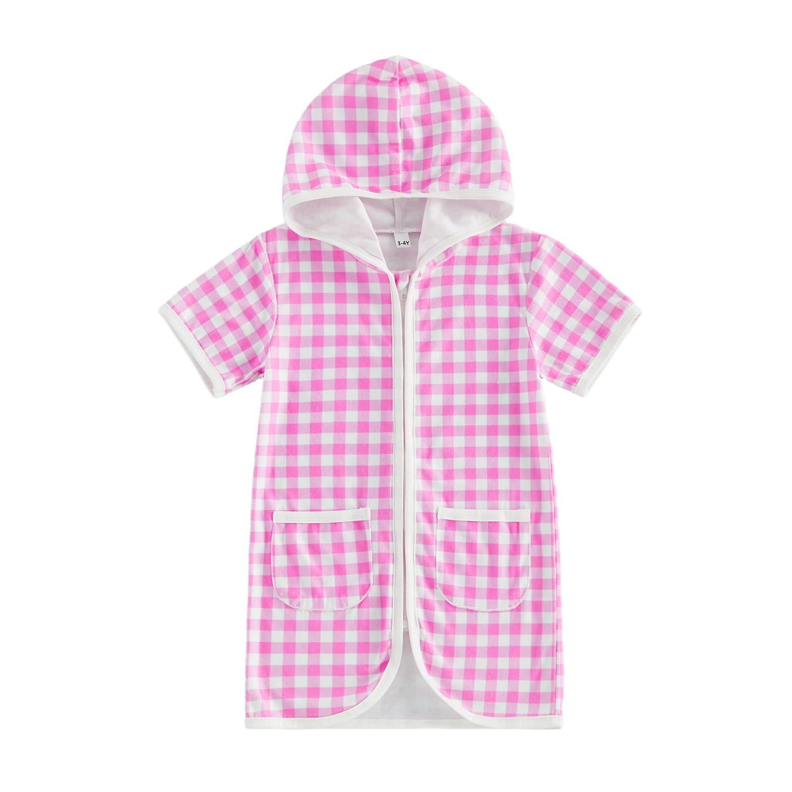 Girls Boys Hooded Terry Coverups One Piece Swimsuits Summer Striped Trim Zip Up Short Sleeve Swim Cover Up Beachwear