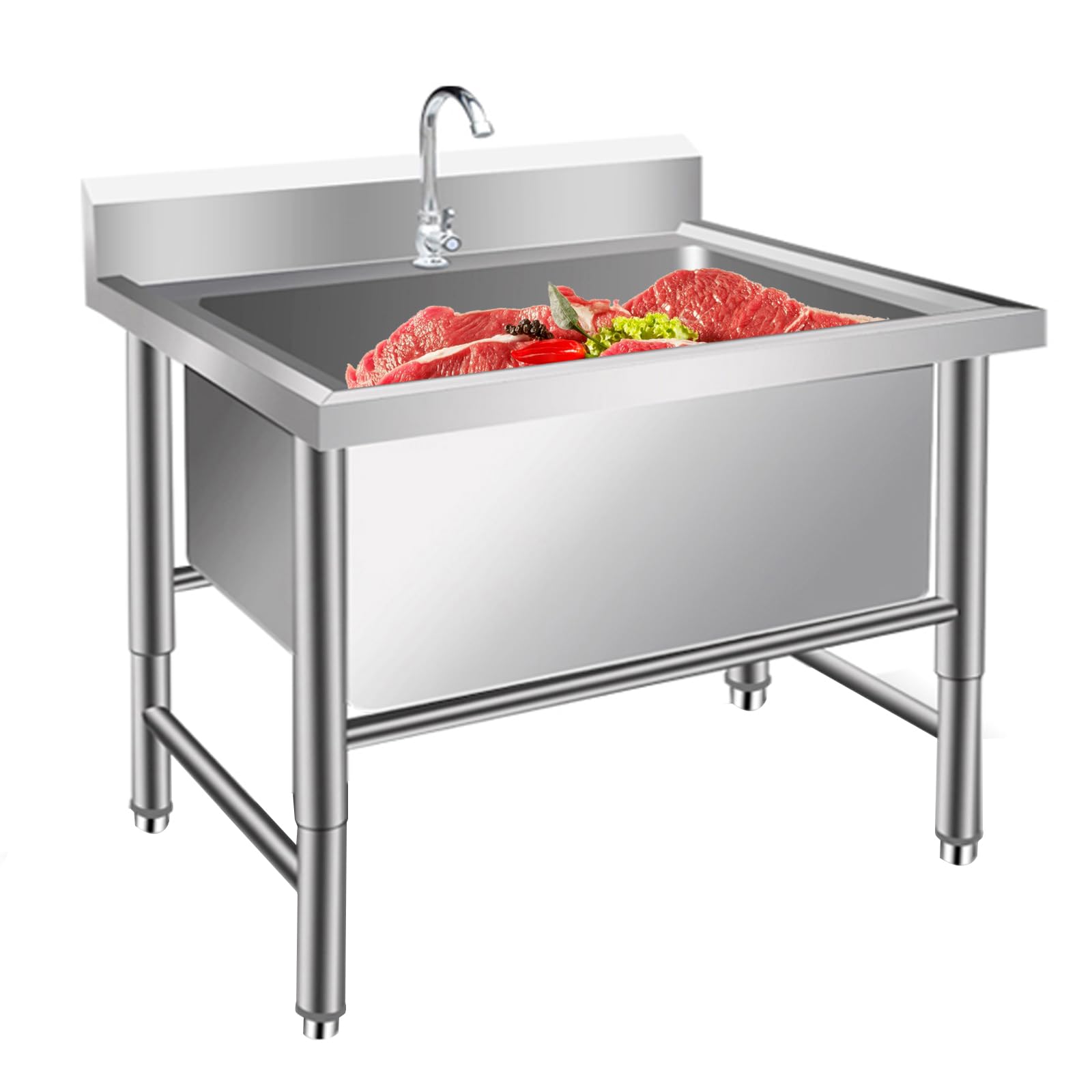 YNIYUJKL Utility Sink Freestanding Single Bowl Kitchen Sink Stainless Steel Sink For Laundry Room Bathroom Farmhouse Laundry Tub Sink,15.7 Deep-80cm/31.4