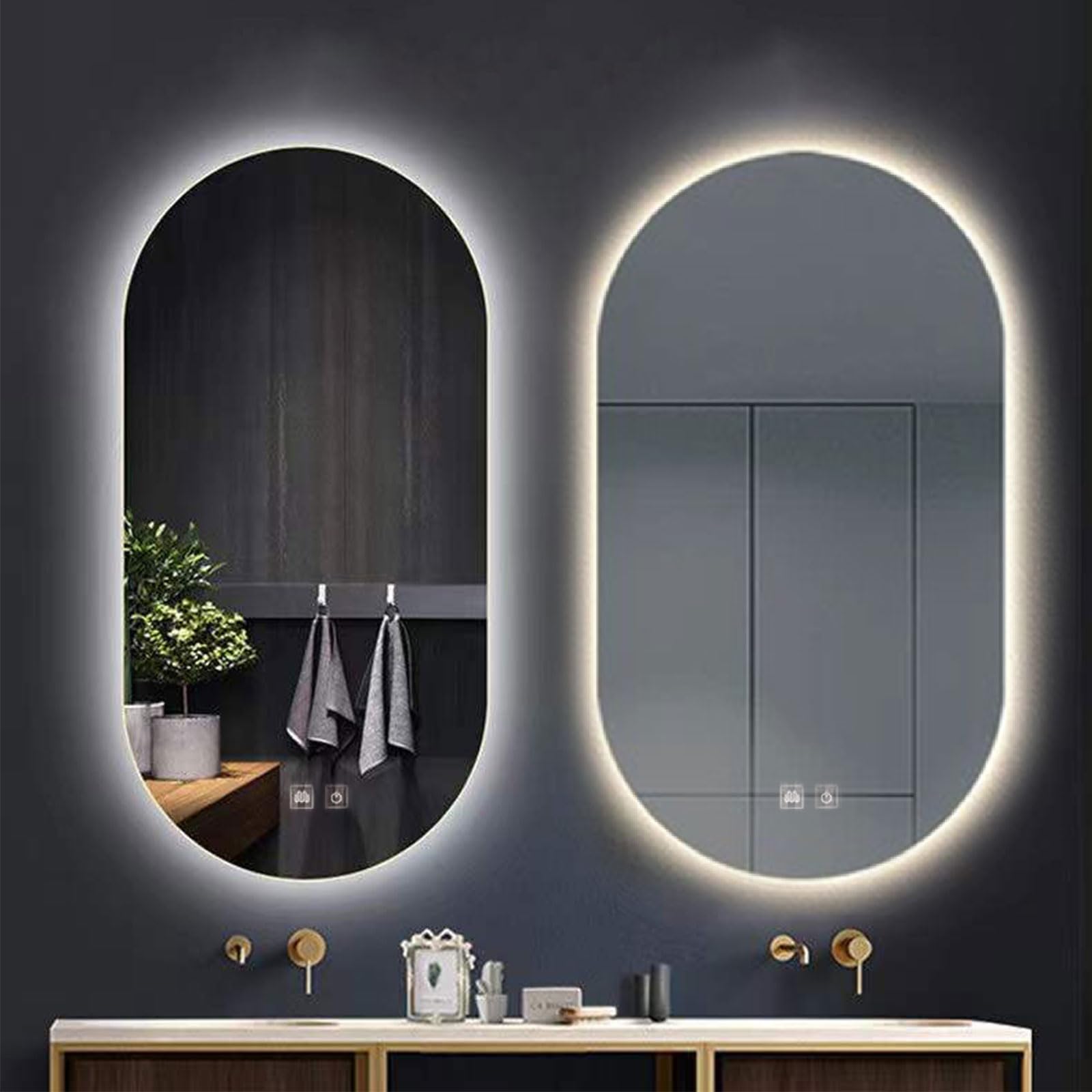 Inteligentne lustro łazienkowe LED, przeciwmgielne, owalne lustro z funkcją pamięci, przełącznik czujnika dotykowego, naścienne, podświetlane lusterko kosmetyczne do dekoracji domu