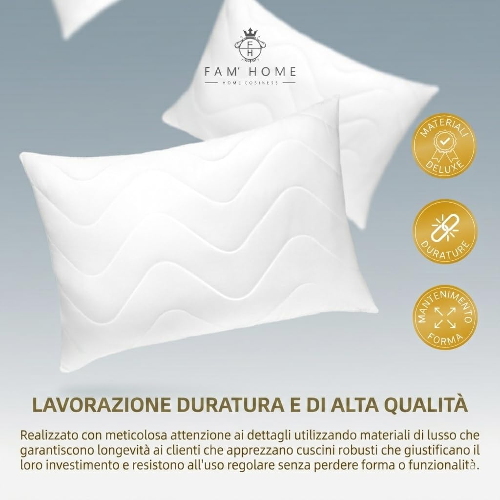 FAM' Home luksusowa poduszka dla alergików 50 x 70 cm, zestaw 2 szt. – poduszka pod głowę, wypełnienie objętościowe (720 g) – ergonomiczna biała poduszka do spania – łatwa pielęgnacja – poduszka 50 x